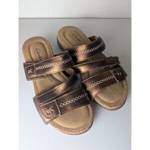 Clarks Sandals Womens 7 Leather Slide Comfort Shoe Roseville Bay Metallic Bronze